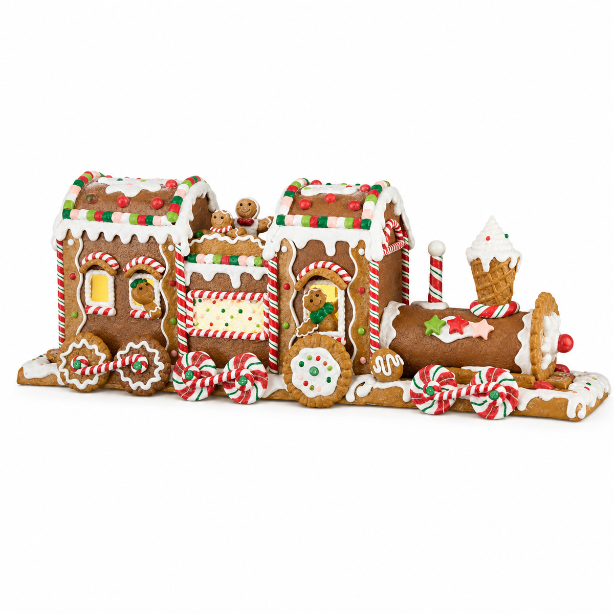 19.5" Lighted Gingerbread Train: Festive Christmas Decoration with Illuminated Details