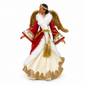 12" African American Christmas Angel Figurine in Red and Gold - Elegant Holiday Decor