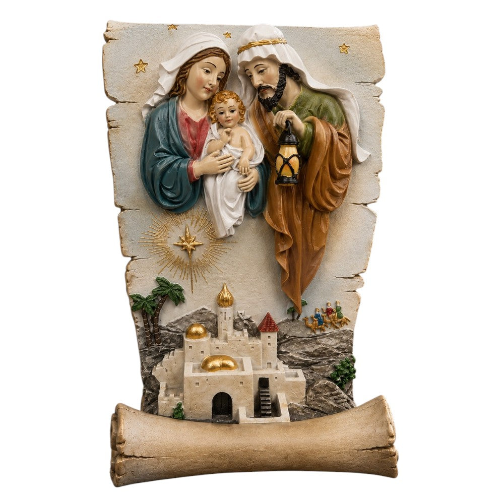 7" Holy Family in Scroll Elegant Nativity Scene Decor for Christmas