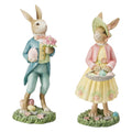 16.25" SET OF 2, RESIN MR.RABBIT HOLDING EGG AND MRS.RABBIT WITH EGG BASKET