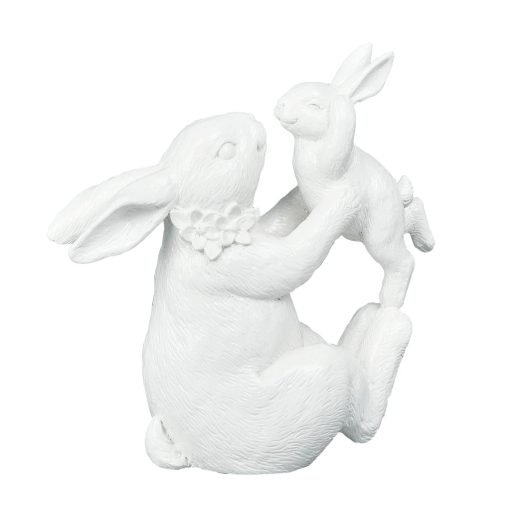 8.25" RESIN BUNNY W/ BABY, WHITE