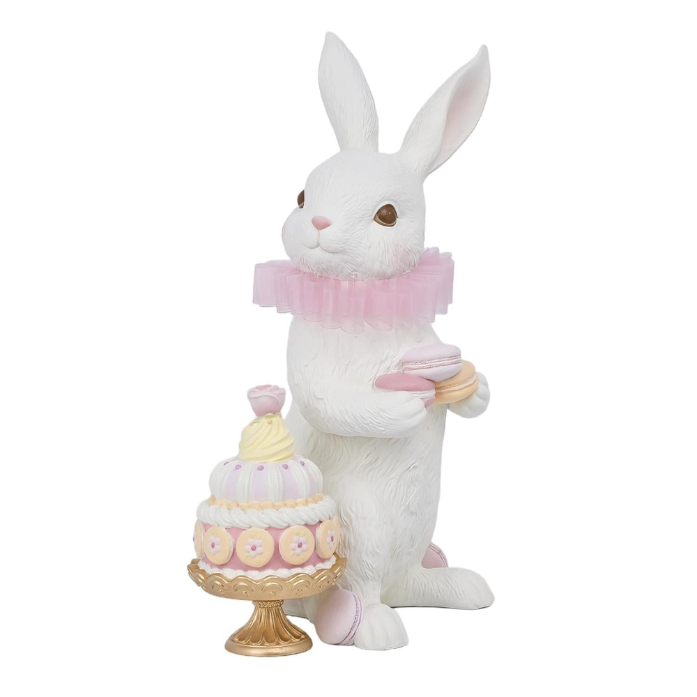 RESIN BUNNY WITH CAKE AND MACARON FIGURE,  MULTI