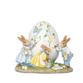 7" RESIN BUNNIES PAINTING ON EGG, MULTI
