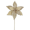 18" Champagne Gold Glitter Poinsettia Pick – Elegant Christmas Floral Stem
