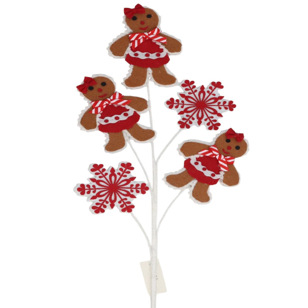 25" Gingerbread Girl & Snowflake Christmas Spray Pick