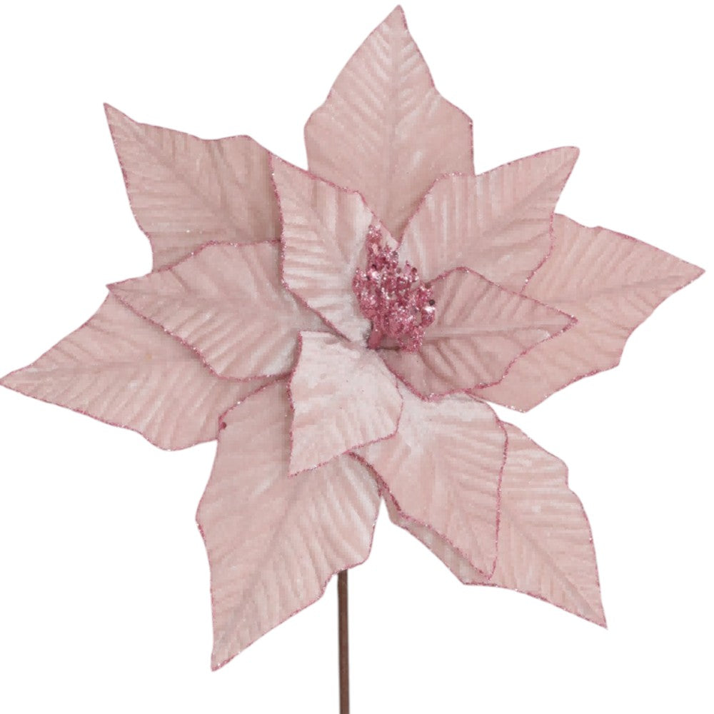 20" Blush Pink Velvet Poinsettia Pick – Elegant Christmas Floral Stem