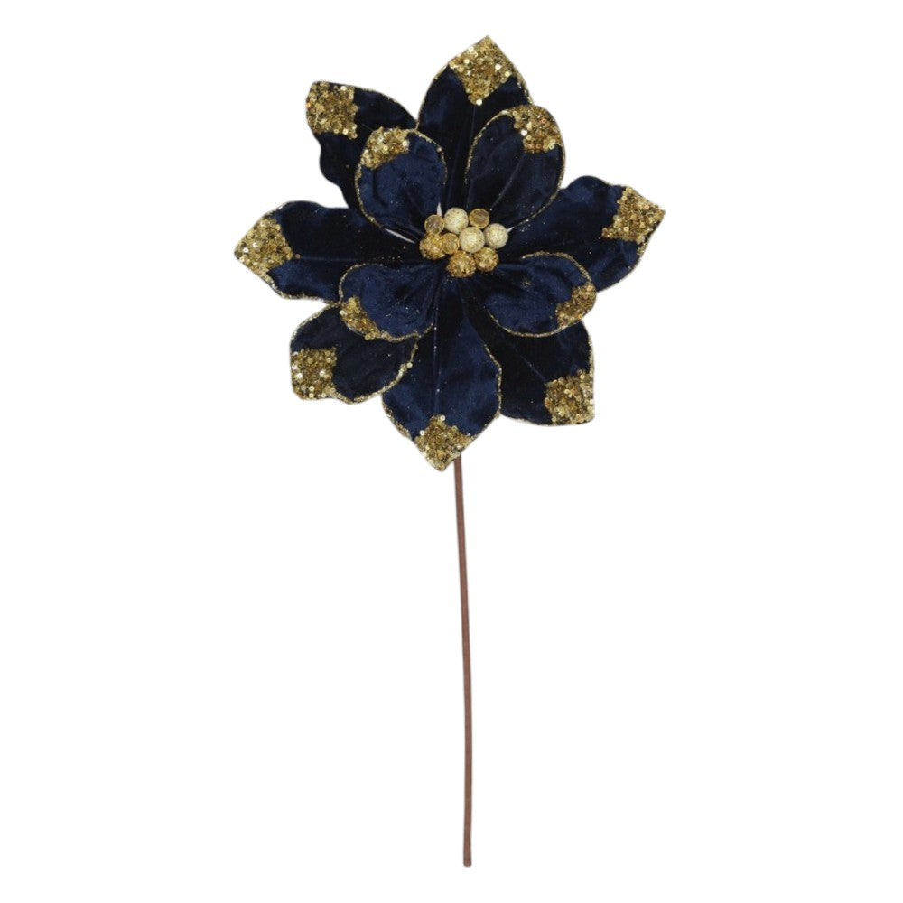 SI233100B Blue velvet poinsettia pick