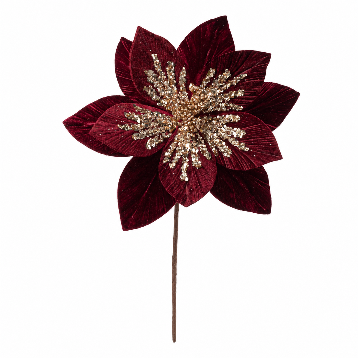 SI237003 Burgundy velvet holiday floral pick