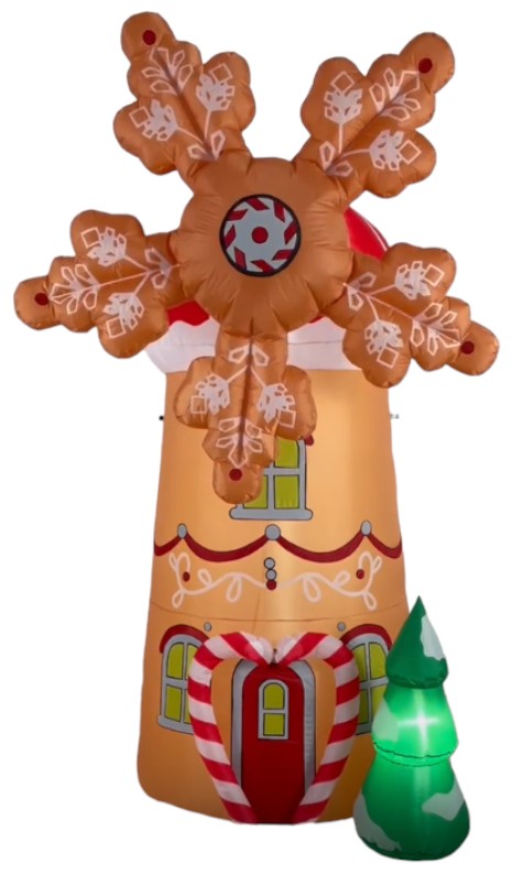 8FT animated gingerbread windmill Christmas inflatable with LED lights