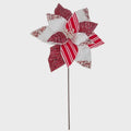 20" Red & White Candy Cane Poinsettia Pick – Glitter Christmas Floral Stem
