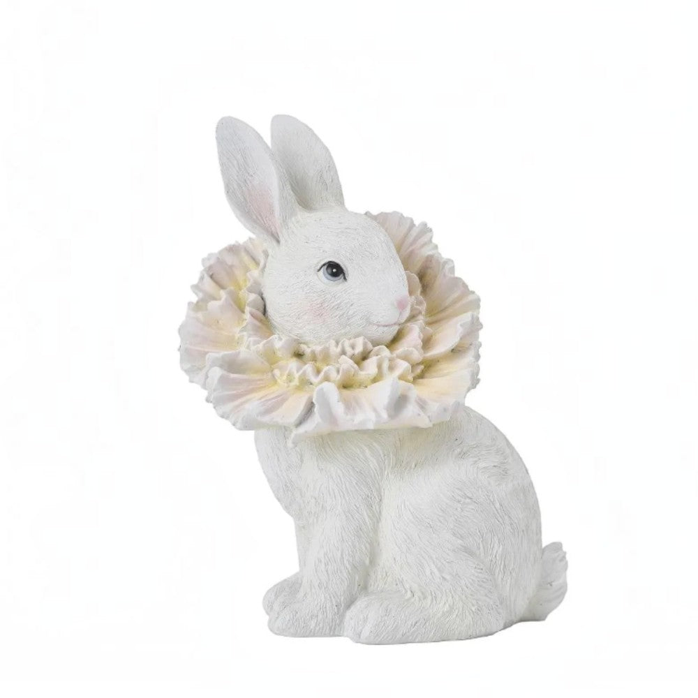 6.35" RESIN BUNNY W/ HOLLYHOCK COLLAR, MULTI