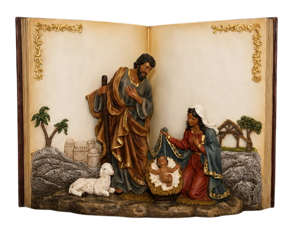 9" African American Holy Family Nativity Scene in Open Book