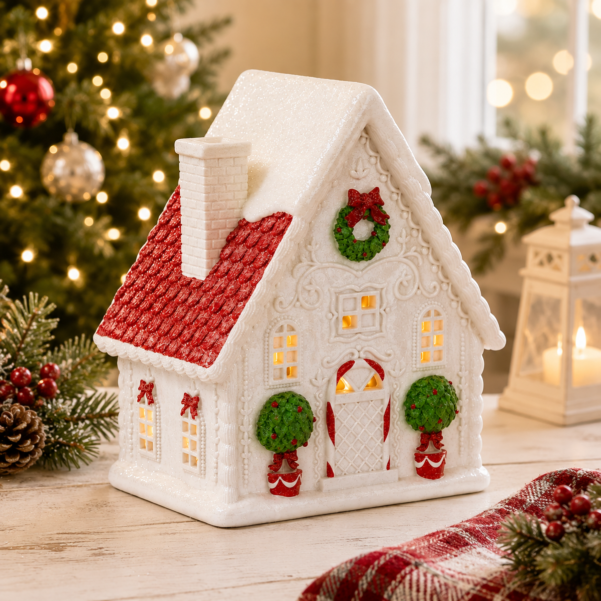 LED gingerbread house detail view