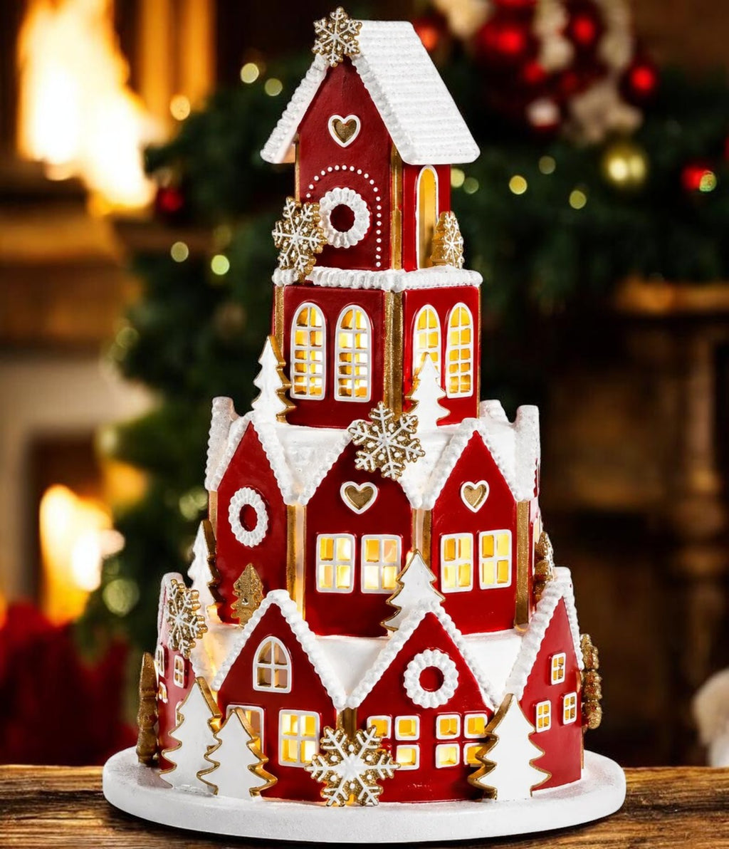 LED red Christmas village church alternate view