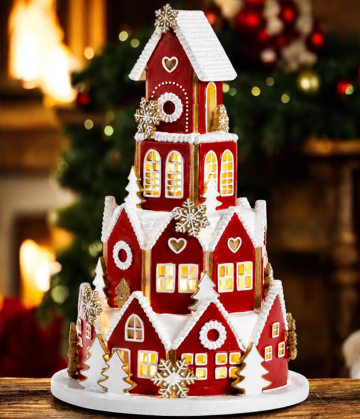 LED red Christmas village church alternate view